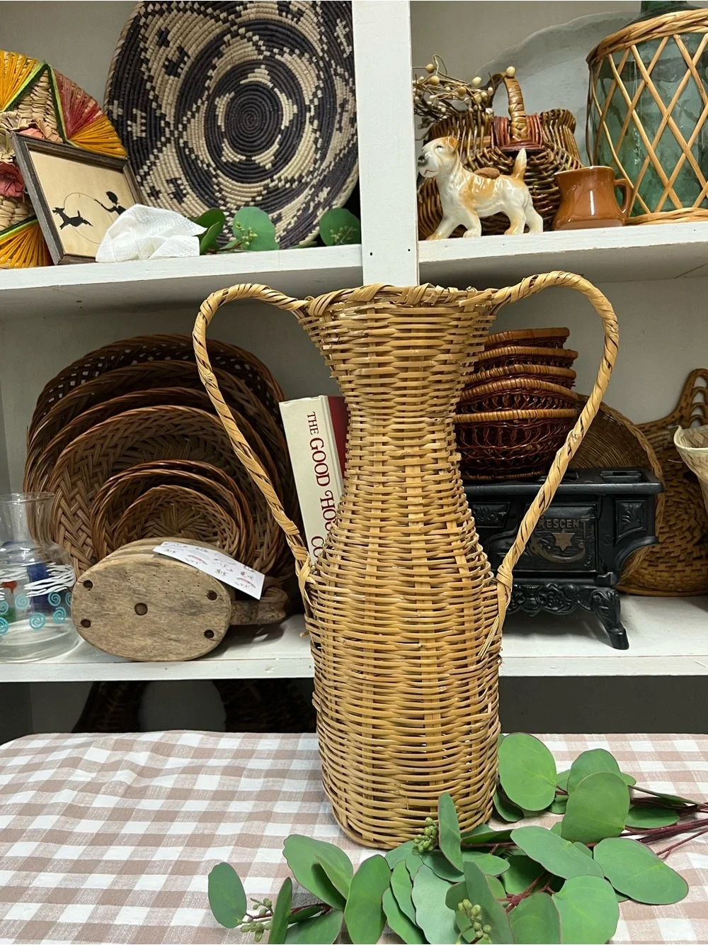Vintage wicker rattan vase basket boho decor